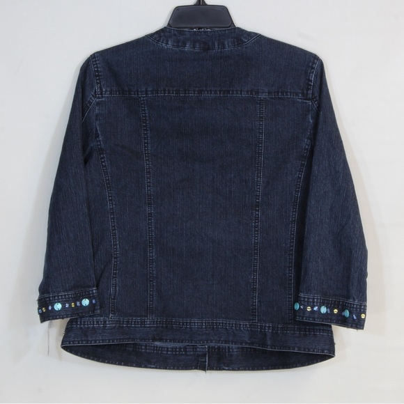 Alfred Dunner Petite Beaded Embellished Butterflies Blue Denim Jacket Women NWOT - Picture 6 of 7